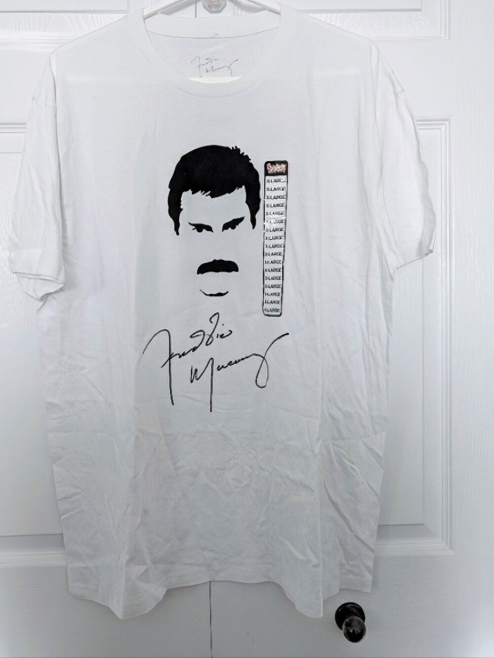 Freddie Mercury/ Queen White Graphic Crewneck T-Shirt with Black Portrait Print